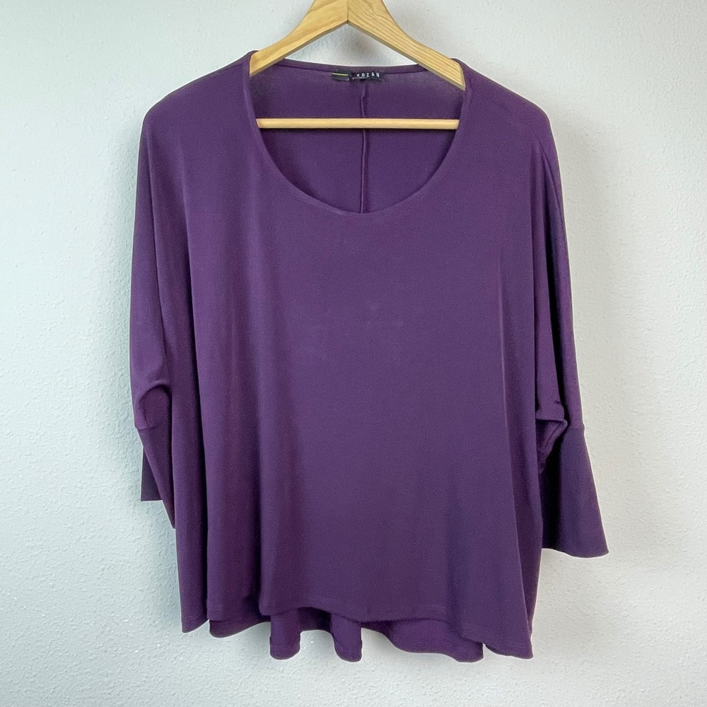Kozan Long Sleeve Top Women Large Purple Excellent Relaxed Fit Scoop Neck Tunic